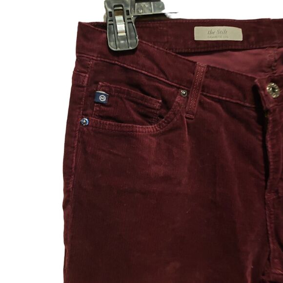 AG Adriano Goldschmied the Stilt Cigarette Leg Skinny Pants 28R Burgundy Stretch - Picture 8 of 11